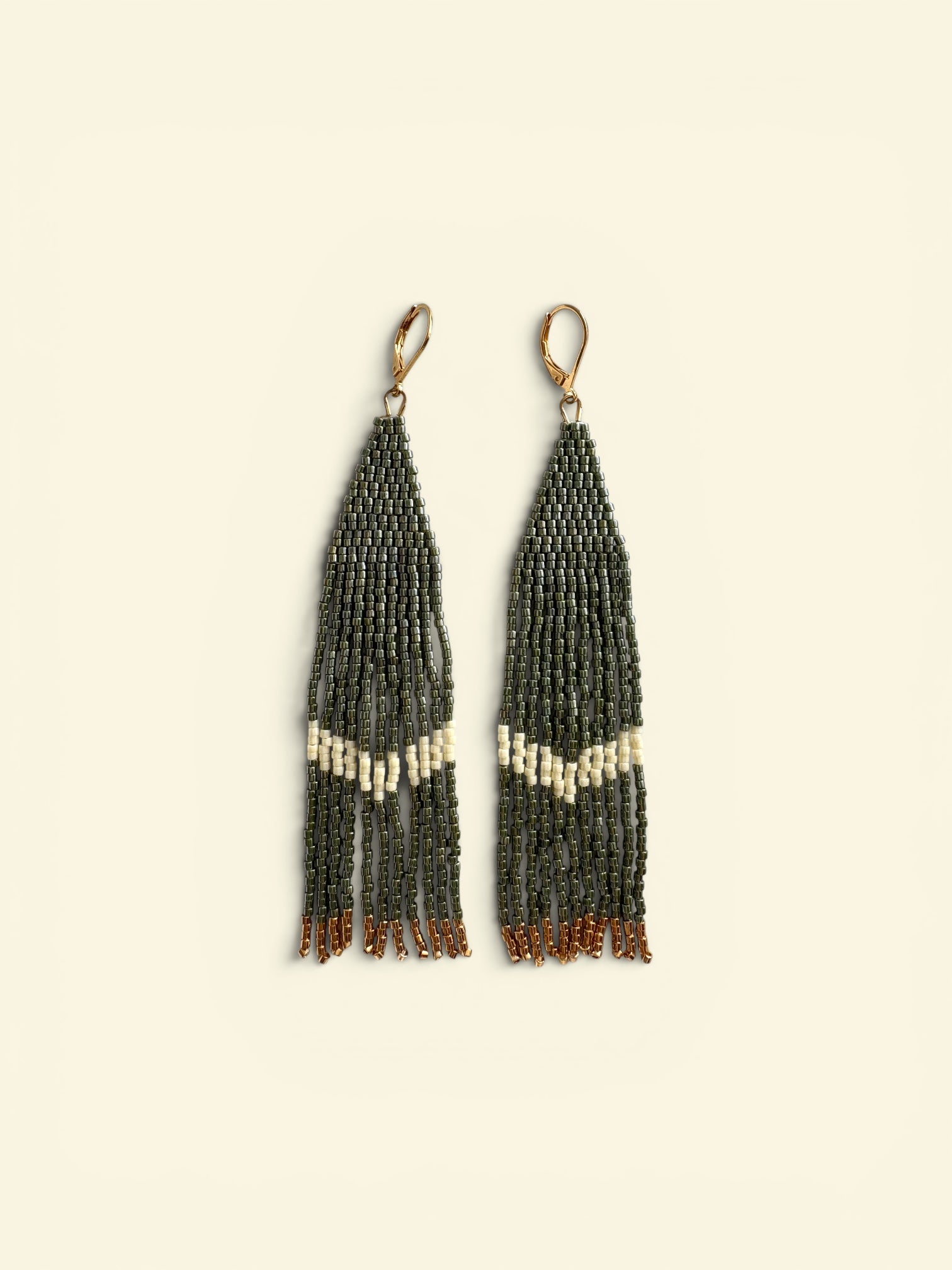 Miyuki Fringe Earrings · Olive & Gold