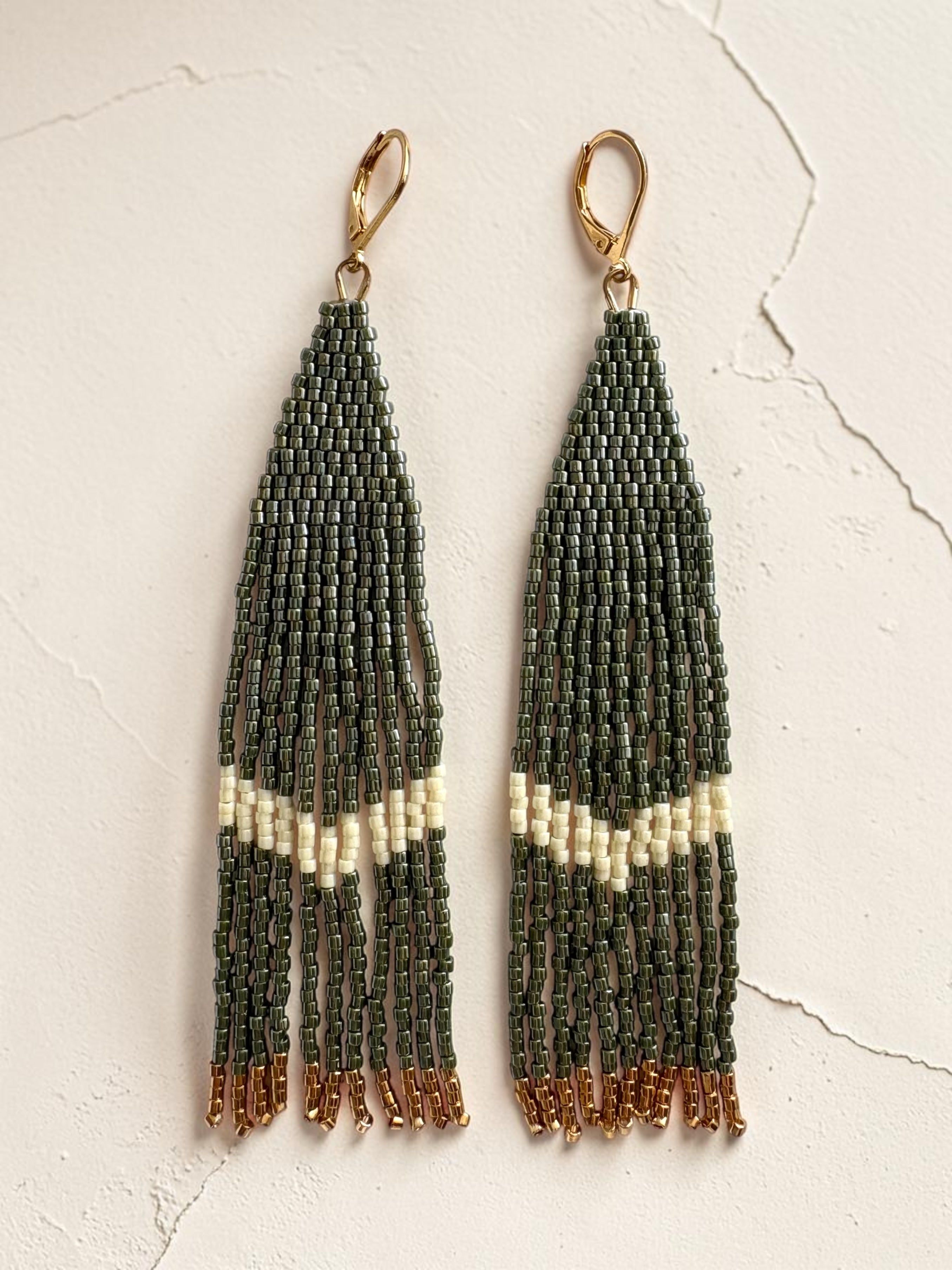 Miyuki Fringe Earrings · Olive & Gold